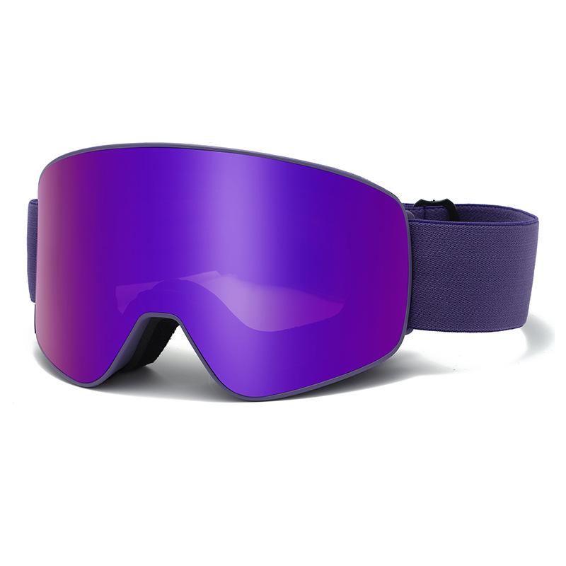 

New children s mountaineering and skiing goggles, unisex, double-layer anti-fog ski glasses, magnetic attachment for myopia, parent-child model Purple frame with grip+Pu