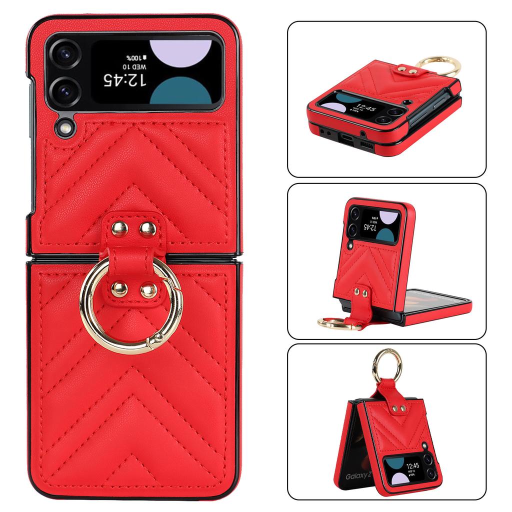 Applicable to Samsung Zflip4 Rhombus Folding Ring Mobile Phone Case Zflip3 Women's Fashion All-Inclusive Ring Leather Case