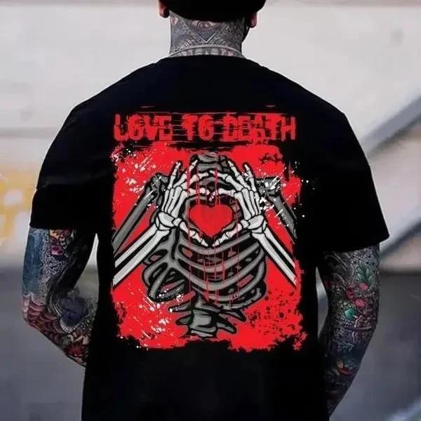 LOVE TO DEATH Skeleton Finger Red Heart Tshirt M