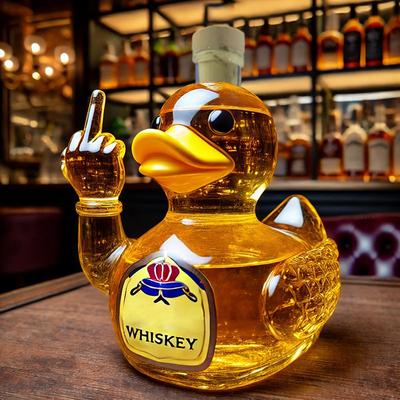 1 kus Kachní láhev prostředníček, Vtipná kachní láhev na whiskey prostředníček, 10 uncí Skleněná kachní socha Láhev na víno Venkovní nádobí