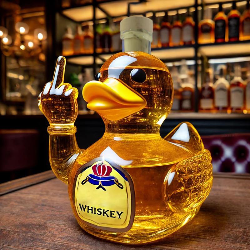 1Pieces Middle Finger Duck Bottle,Funny Middle Finger Whiskey Duck Bottle,10 Oz Glass Duck Statue Wine Bottle Outdoor Tableware