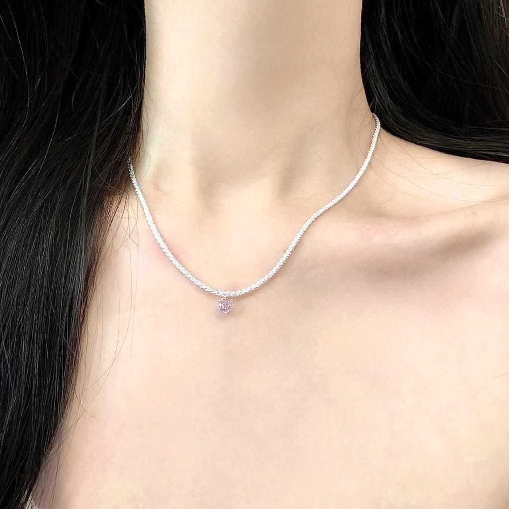 2023 Trendy Pink Diamond & Amethyst Zircon Women's Clavicle Necklace - Light Luxury, Simple Niche Design