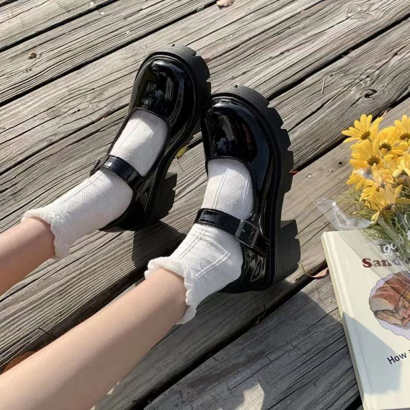 Round head small leather shoes women's British style small fragrant style Japanese jk uniform black platform one-word buckle Mary Jane shoes singl