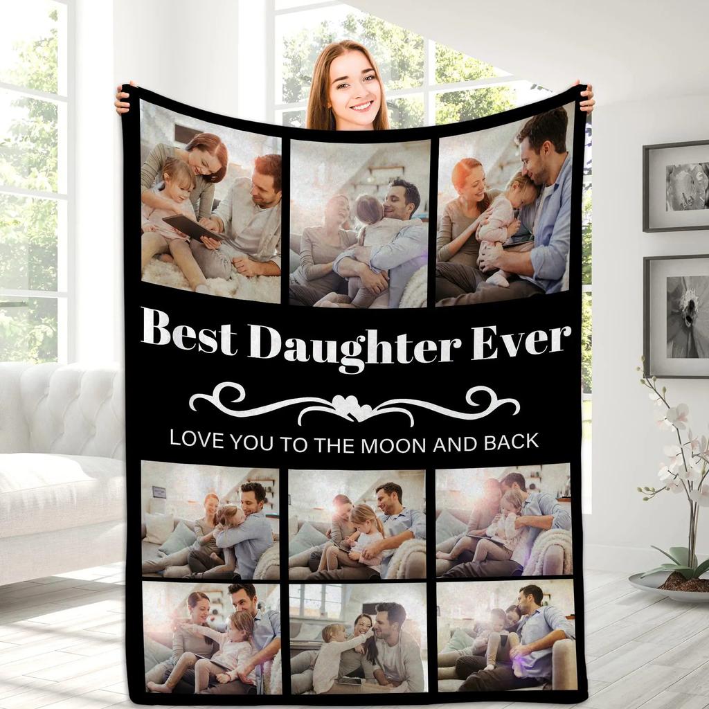 Custom Blanket With Text Photo Collage Personalized Picture Blankets Souvenirs Gifts Customized Throw Blanket for Family Mom Dad