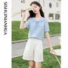 Women's Summer Lace Peter Pan Collar Short-Sleeve Blouse