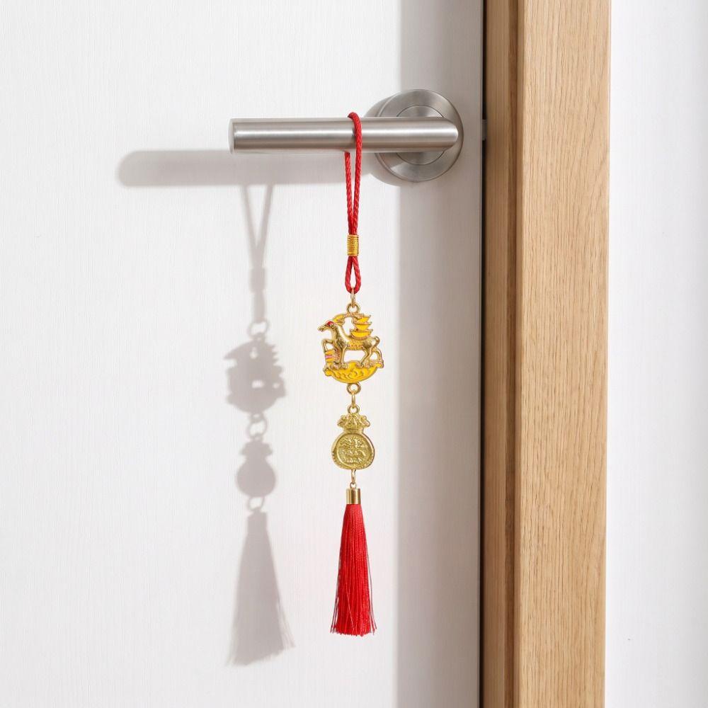Gold Lucky Design Goat Hanging Ornaments Red Tassels Chinese New Year Decor Festive Decor
