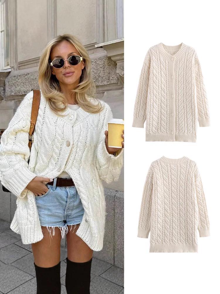 Autumn Chunky Knit Cable Long Cardigan for Women - Single-Breasted Design