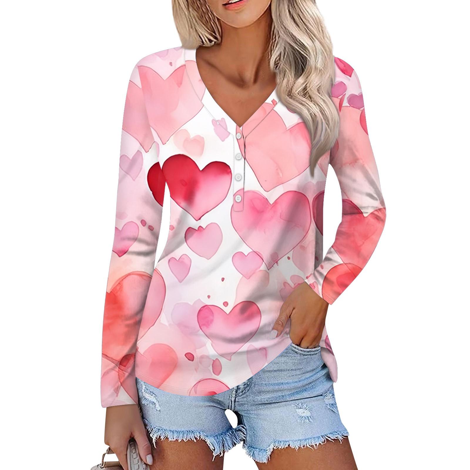 

Женская мода повседневная блузка с длинным рукавом и принтом «Любовь ко Дню святого Валентина» с V-образным вырезом L