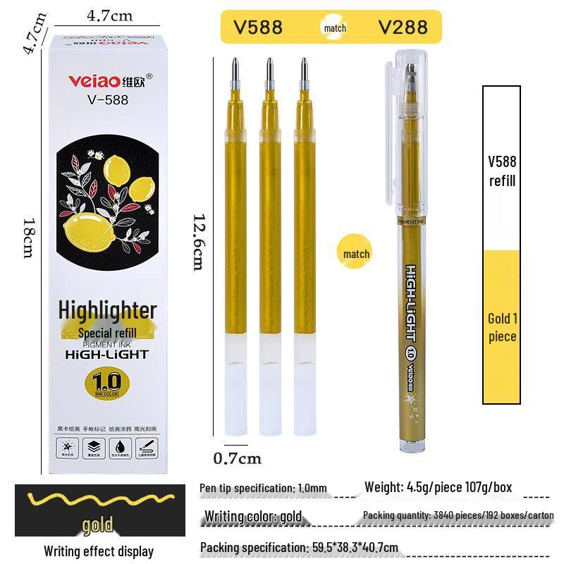 Boke Gold Glitter & White Highlight 1.0mm Gel Pen Set for Creative Drawing and Journaling