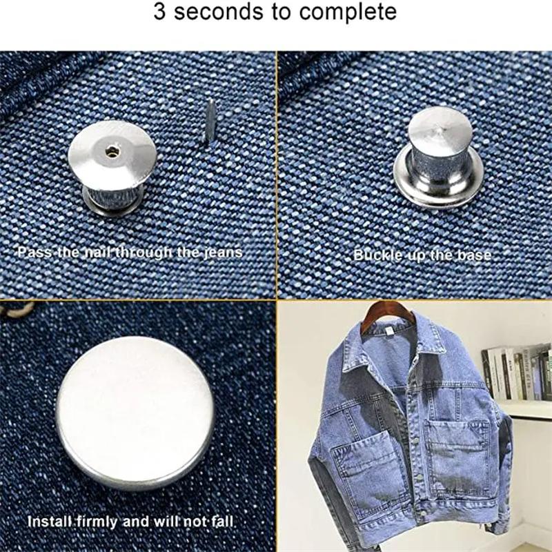 20Pcs Adjustable Detachable Jeans Pin Buttons Nail Sewing-free Retro Metal Buckles for DIY Clothing Garment Button Accessories