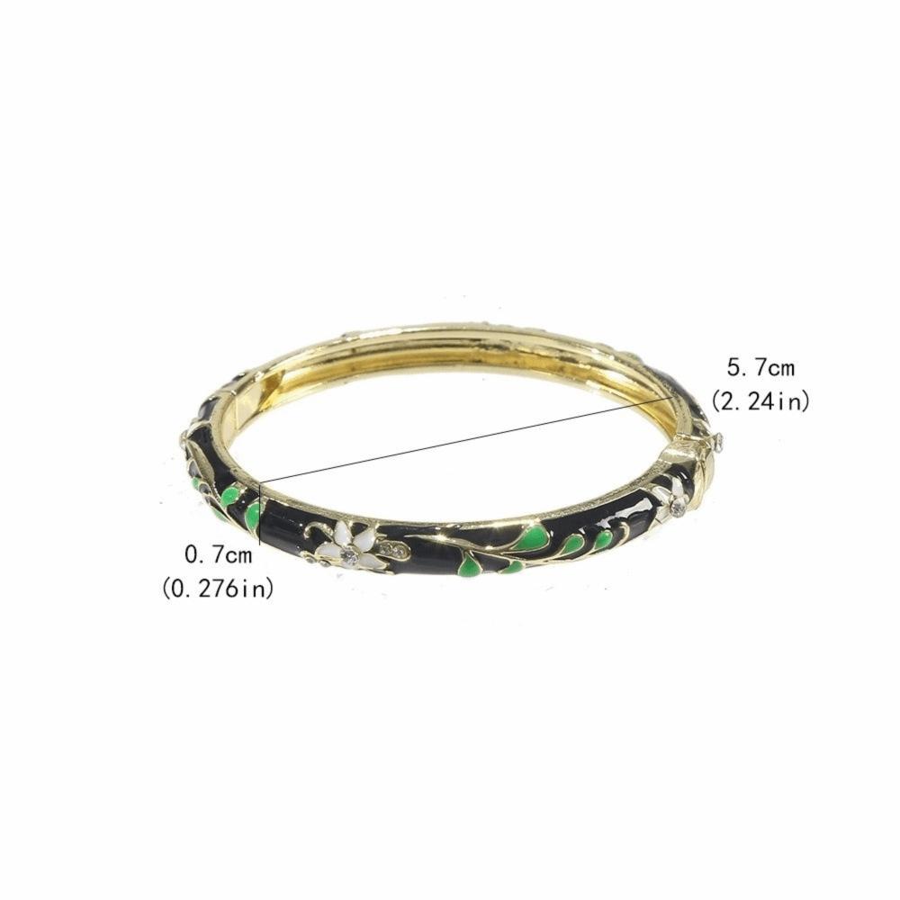 Gold Plated Enamel Bangle Bracelet Retro Light Luxury Flower Enamel Bangle Traditional Chinese