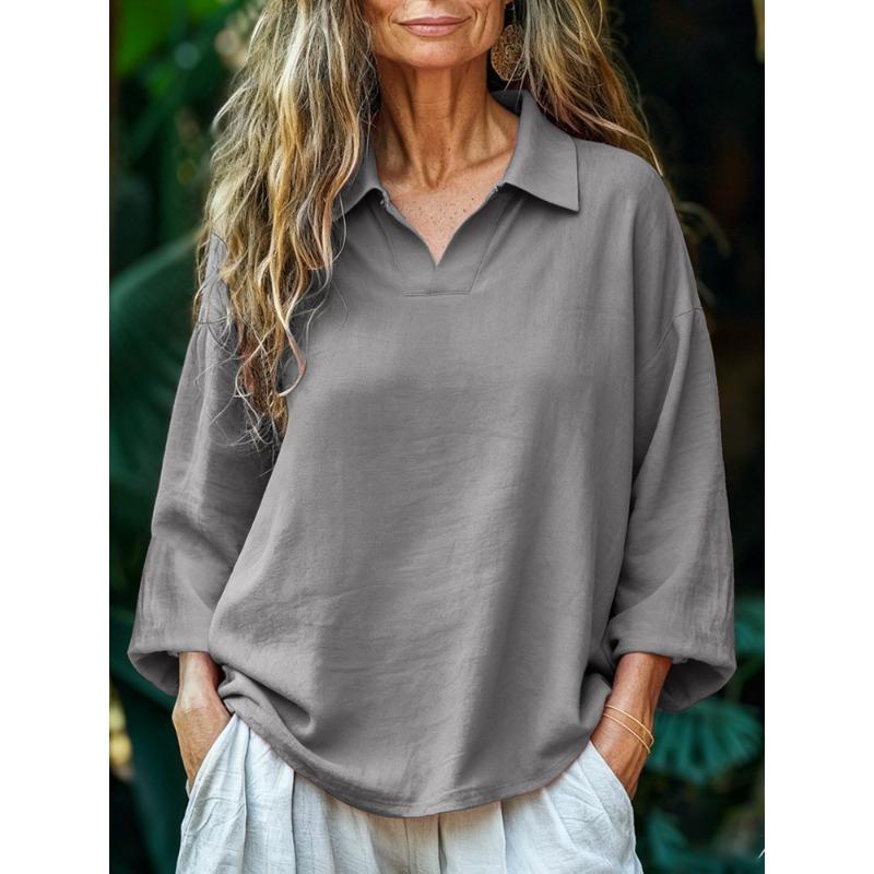 Maglietta a maniche lunghe da donna, a collo alto, larga, casual, tinta unita, stile vintage, per primavera e autunno