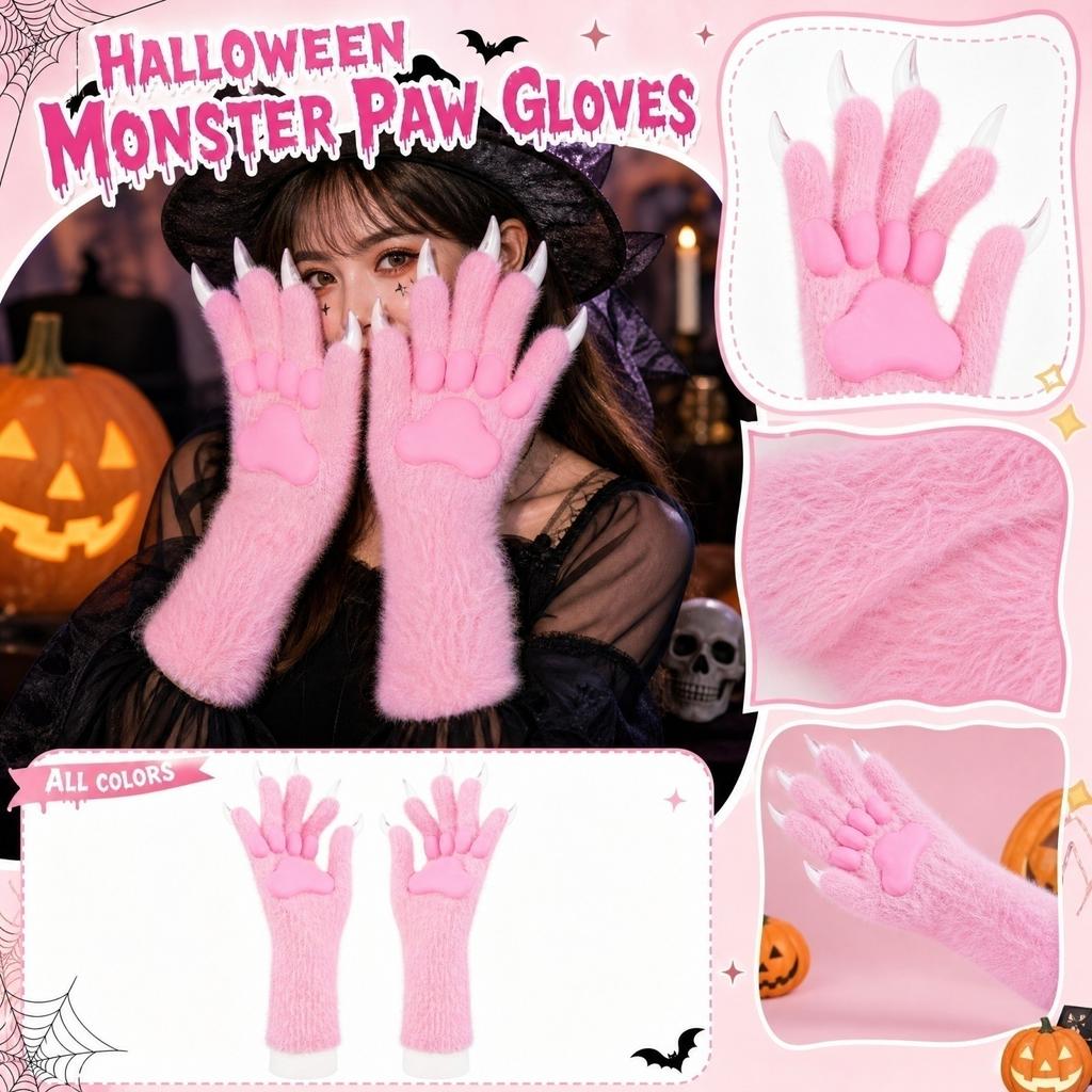 Halloween Silicone Gloves with Pads, Long Tips for Scary Costume