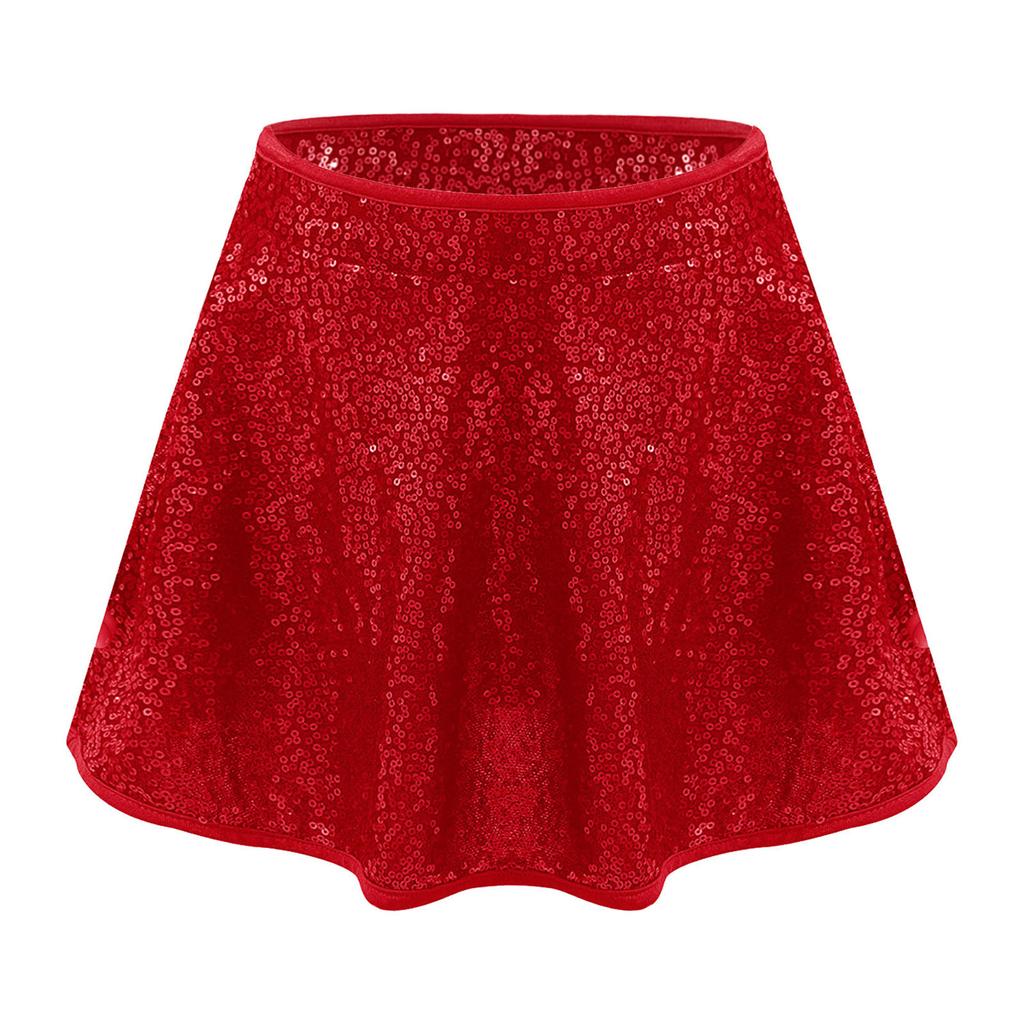 Glitzerndes Pailletten-Röckchen für Mädchen Dehnbarer Bund Eingearbeiteter Slip Tanzkleidung für Aufführung Show Training