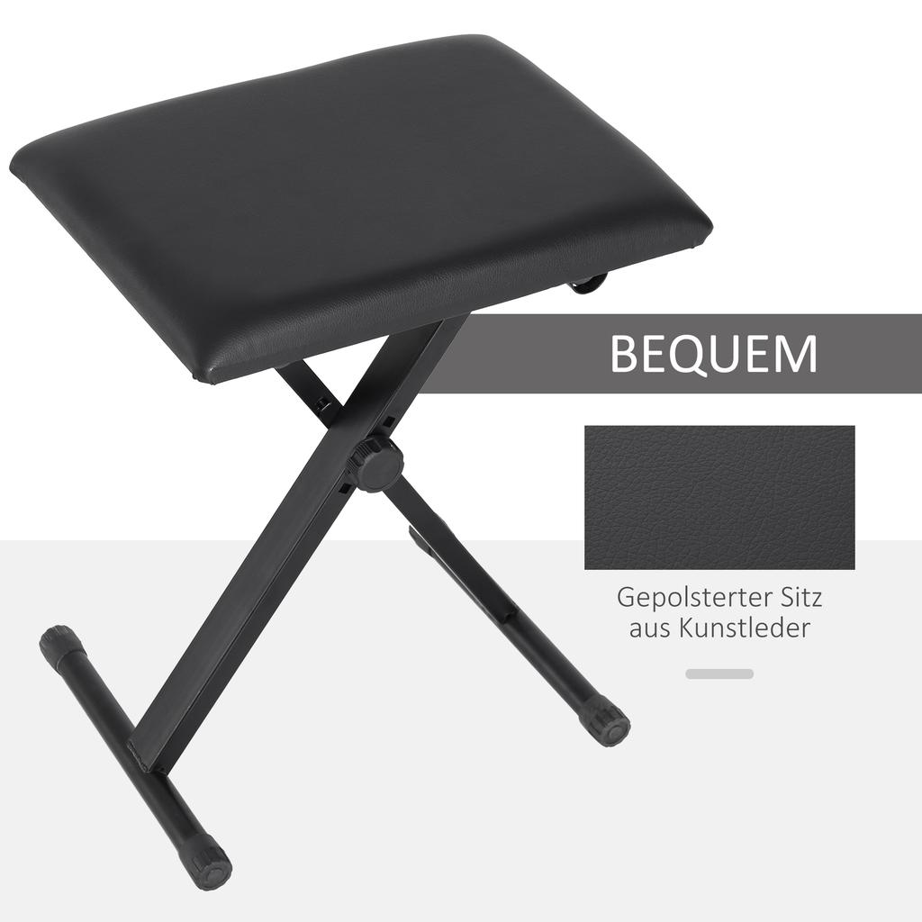 Foldable Keyboard Stool Padded Seat X Frame Chair Adjustable Height Piano Bench Black