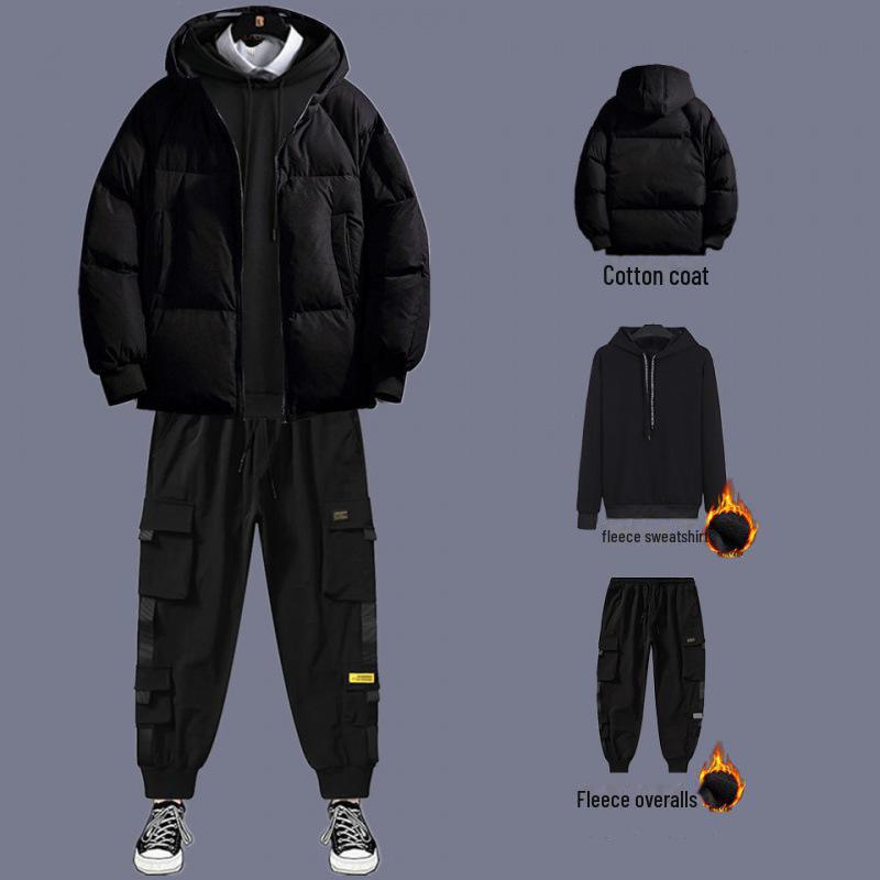 Men's 2020 Autumn/Winter Thick Cotton Three-Piece Suit: Winter Coat with Plus Velvet Sweater