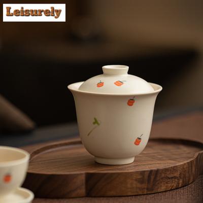150ml Antique Soda Glaze Gaiwan Boutique Persimmon Ruyi Tea Tureen Tea Making Cover Bowl Chinese Tea Set Accessories Decoration