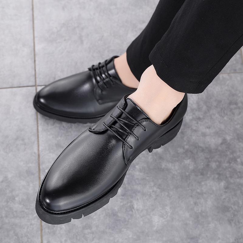 Men Fashion Derby Shoes PU Black Thick soled Durable Leather Men Lace up Business High Quality Formal Shoes Size 38-44