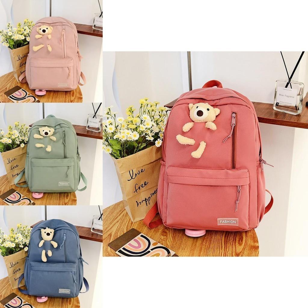 Korean Style Bear Backpack Large Capacity Stylish Nylon Soft Double Shoulder Bag