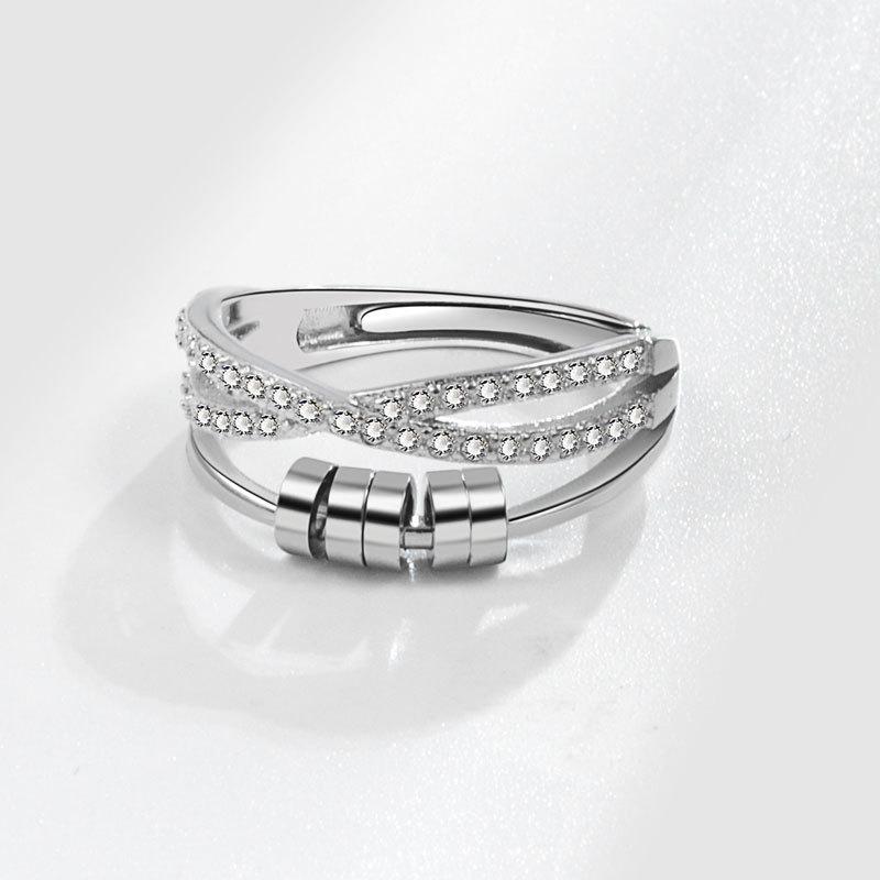 Hip Hop Style Ins Design Double-layer Rotating Beads Relieve Pressure Anxiety Unlimited Adjustable Men s and Women s Ring Resizable платиновый