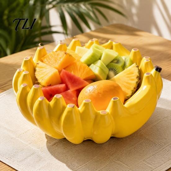 Accesorio para Isla de Cocina Cuenco de Cerámica para Fruta Plátano, Bandeja Amarilla Creativa, Decoración de Mesa Decorativa Juguetona Cuenco para Ensalada para Comedor