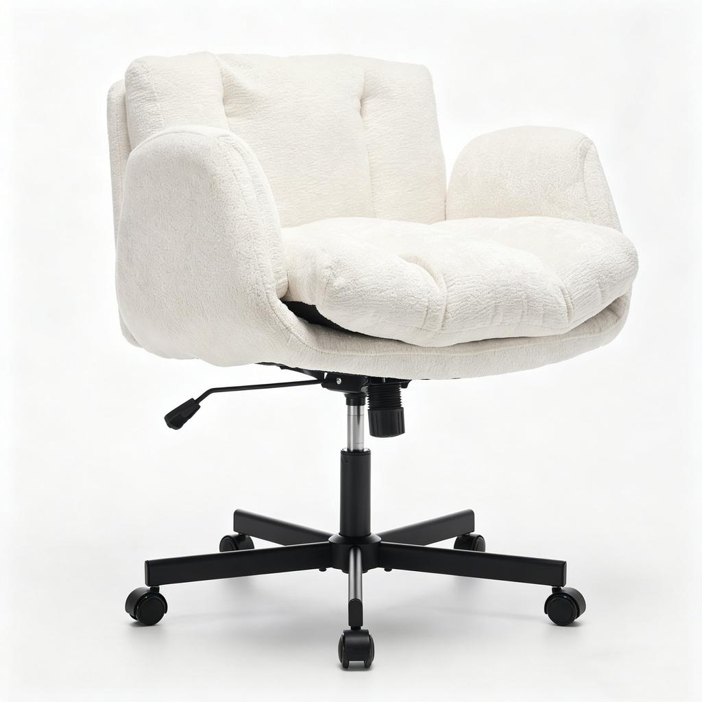 Moderner Chenille Drehstuhl für das Büro, Höhenverstellbare umwandelbare Armlehnen, Schreibtischstuhl für Zuhause, Arbeitszimmer, Schminktisch & Wohnzimmer, Creme / Beige, DE5028BG