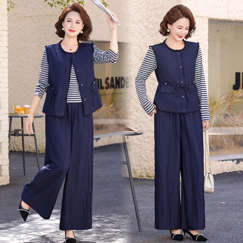 

Trendy 2026 Spring Slimming Sleeveless Vest & Shirt Set for Young Moms 2XL (For 55-62.5kg)