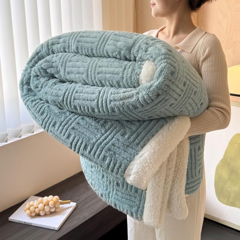Soft Jacquard Lambswool Cotton Fleece Blanket for Autumn/Winter