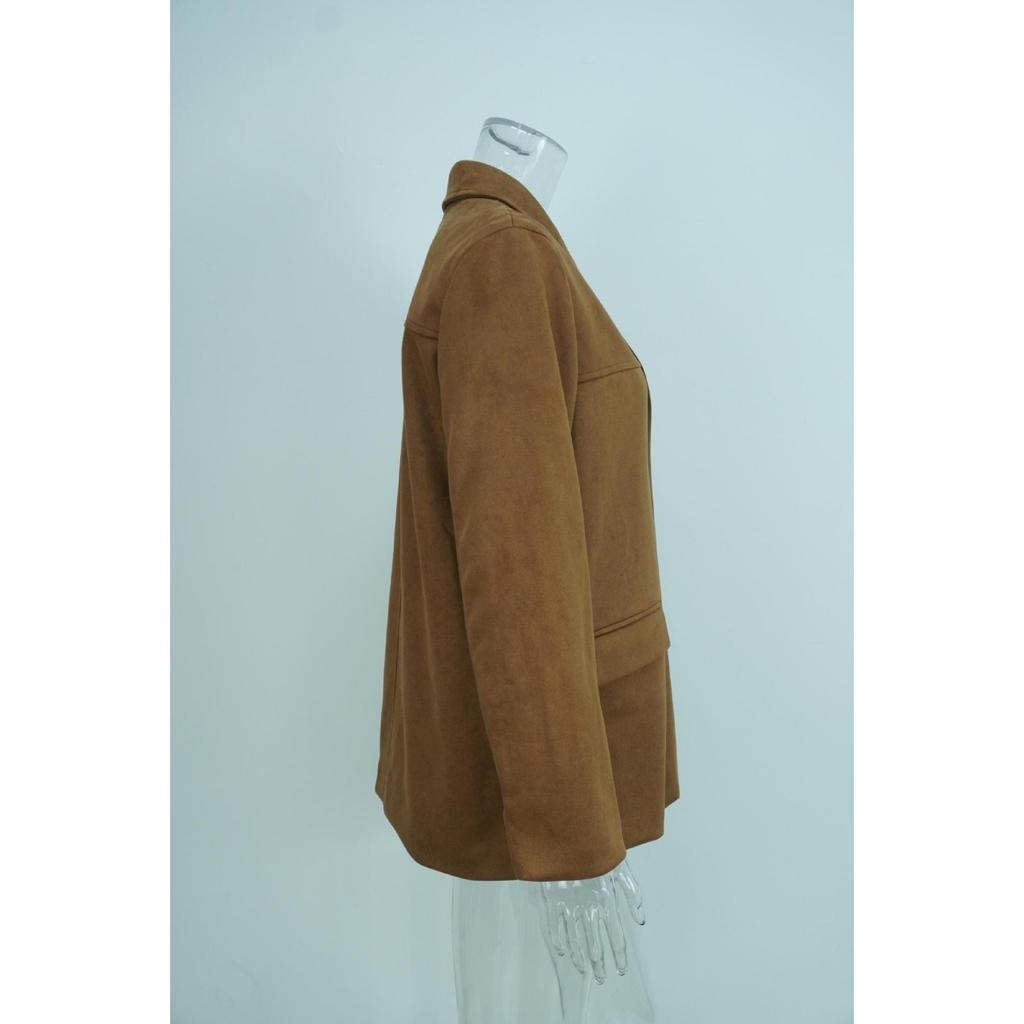 Women's Vintage Brown Oversized Blazer, Stylish Long Sleeve Loose-Fit Jacket with Pockets, Plus Size Women's Trench Coat Comfortable Outerwear