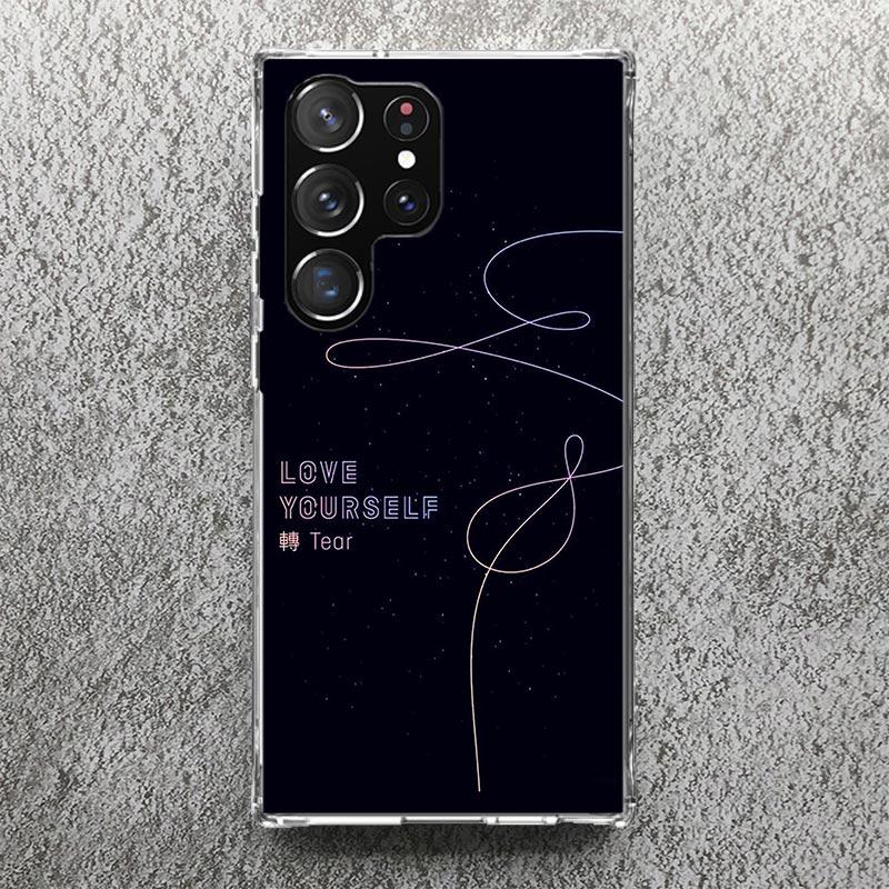 Love Yourself Flower Heart Line Kpop Phone Case For Samsung Galaxy S25 S24 S23 Ultra S22 Plus S21 S20 FE S10 + S25Ultra S24U Sof