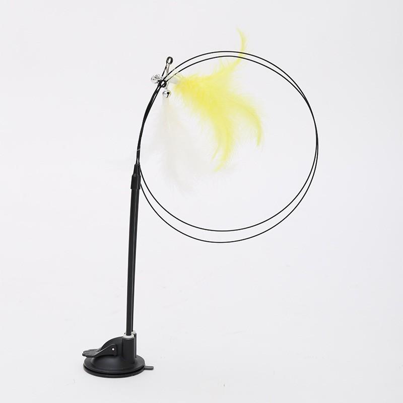 Interactive Cat Teaser Wand With Suction Cup Base Replaceable Feather Tips Indoor Play Exercise