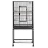 Bird Cage, 625 x 425 x 1370 mm, Flat Top, Wrought Iron Bird Flight Cage with Perches, Slide-Out Tray and Plastic Feeders, Casters, for Parrot, Blue