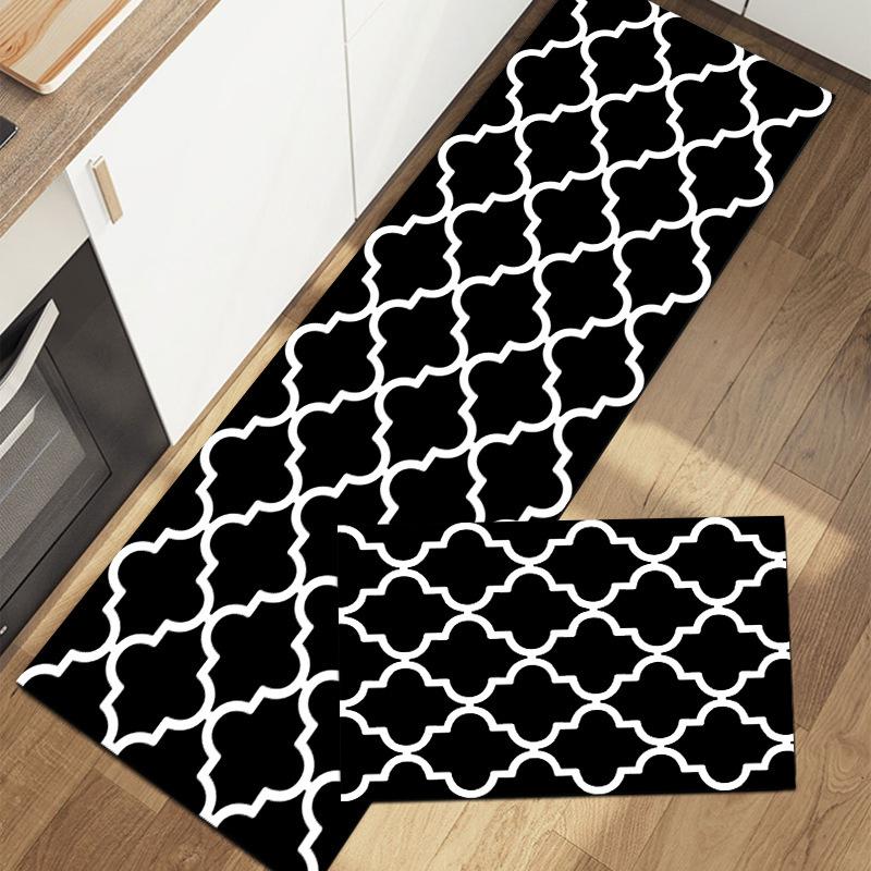 Kitchen Floor Mat Simple Modern Black and White Grid Absorbent Oil Absorption Household Wear-resistant Anti-slip Mat Diatom Mud Foot Mat