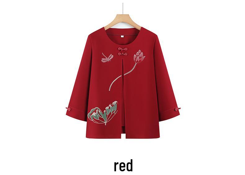 Mom's Stylish Chinese-Style Summer Top: Elegant Fake Two-Piece for Women and Grandmas