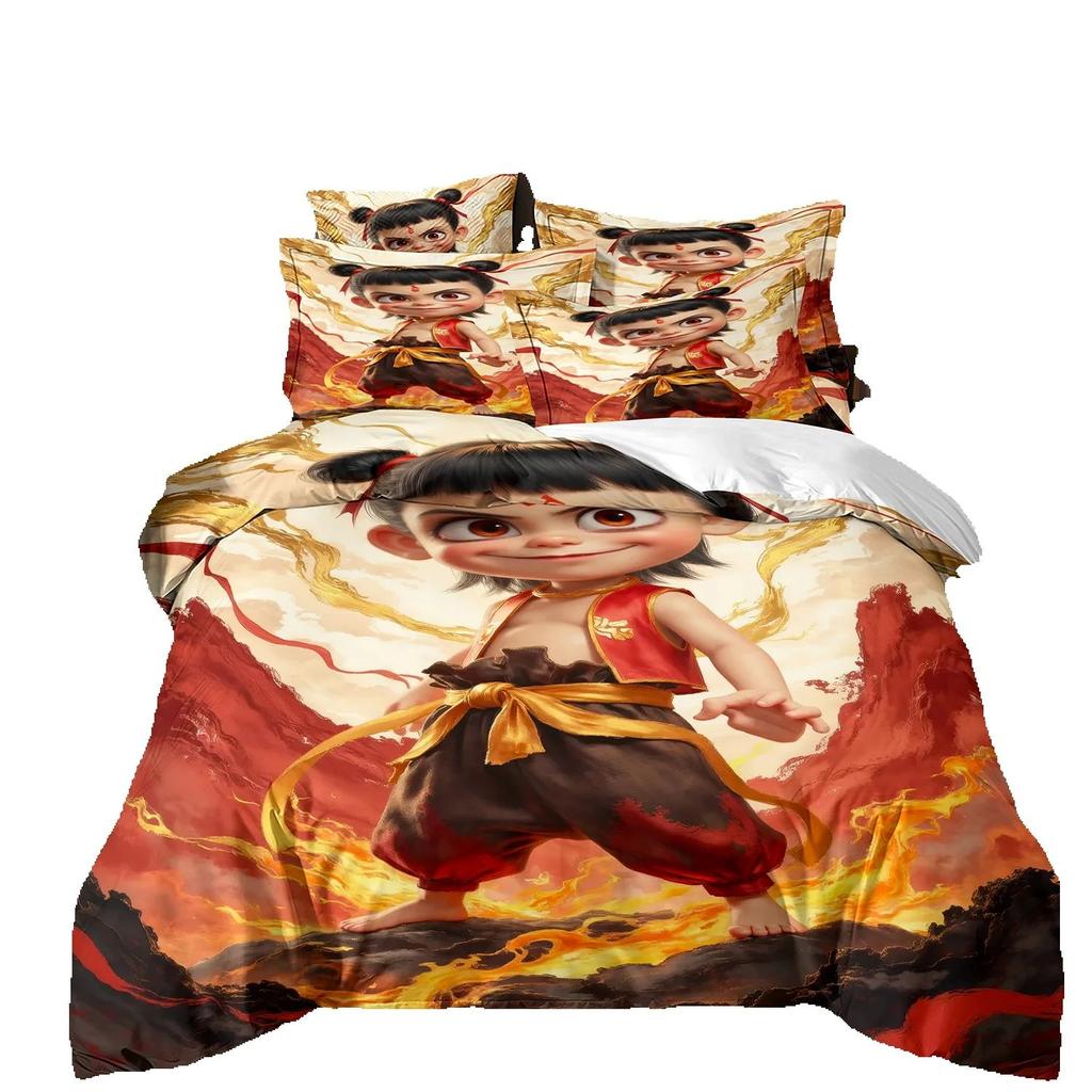 HD Print Animation Ne Zha Quilt cover,Ne Zha 2 Bedding Set Single Twin Full Queen King Size Bed Set Adult Kid Bedroom Duvetcover