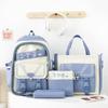 4Pcs Set Schoolbag Girls Women Backpackd Canvas Student Bags Student Kids Backpack Outdoor Backpack Pencil Case Crossbody Bag