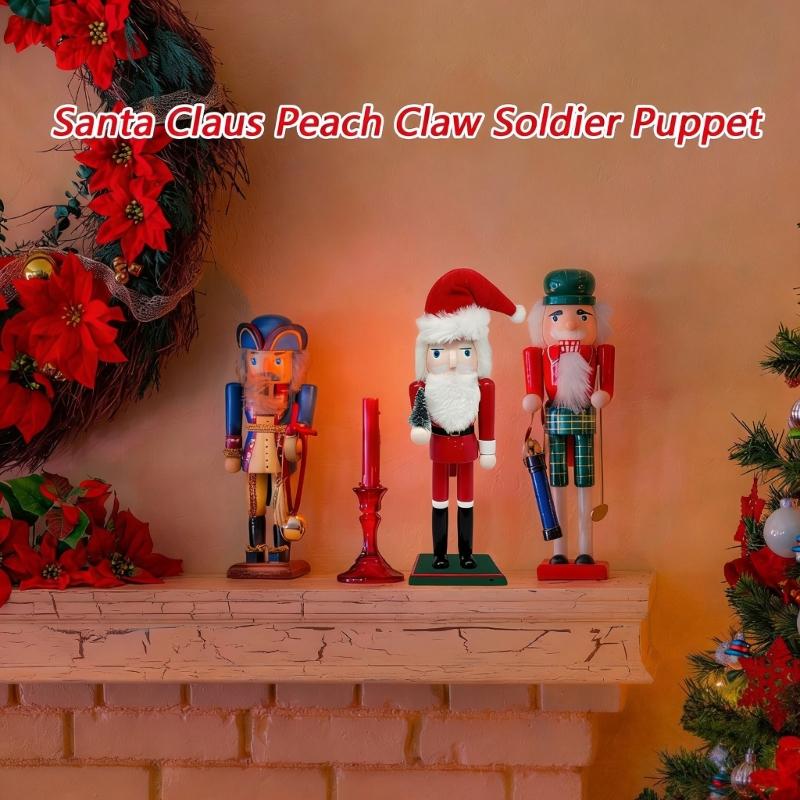 Natural Wood Christmas Santa Nutcrackers Soldier Figurine 25cm Tall Traditional Holiday Decors For Living Room Office