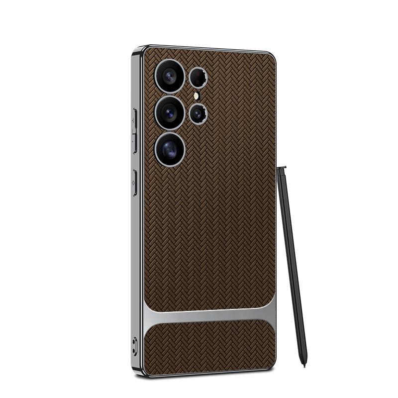 Suitable for Samsung S25U Mobile Phone Case S25u Electroplated Plain Leather Mat Pattern Style Fine Hole Anti Fall Protection Case
