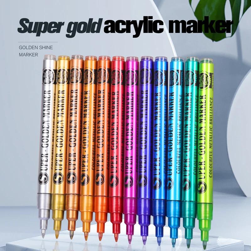 18Color Metallic Paint Pens 07mm Glitter MarkersSuper Golden Acrylic Markers for Rock Painting Stone Ceramic Fabric Pebbles