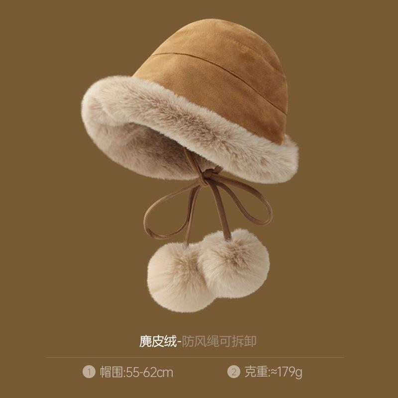 Autumn and winter thickened plush hat women's plush bucket hat curled edge cold-proof elegant windproof warm ear protection Mongolian basin hat