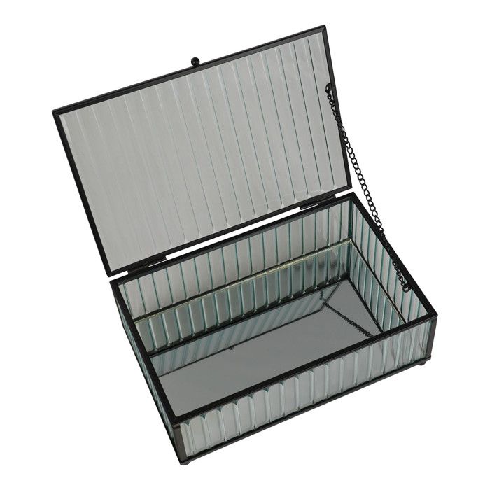 Rectangular Black Box with Glass and Metal Lid 20 X 13 X 7 Cm