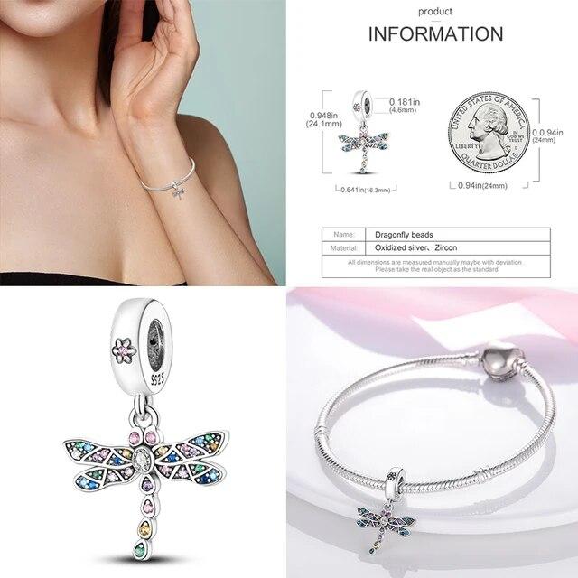 925 Sterling Silver Fjäril Flygplan Hjärta Berlocker Pärlor Armband DIY Boutique Smycken Gåva