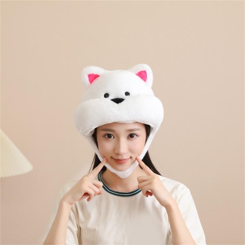 White Terrier Dog Hat Soft Fleece Winter Hat For Cold Weather Easy To Wear Photo Props