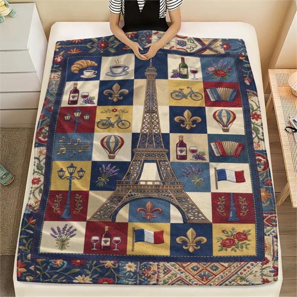 Paris Eiffel Tower Print Flannel Blanket, High Quality Comfortable for All Seasons, Home Decor, Warmth and Comfort, Perfect for Christmas Gifts91
