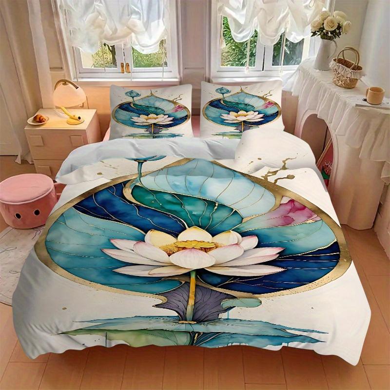 3pcs Lotus Bloom Soft Comfortable Bedding set, For Bedroom, Guest Room And Dorm, All - Season Use, High-Definition Printing157