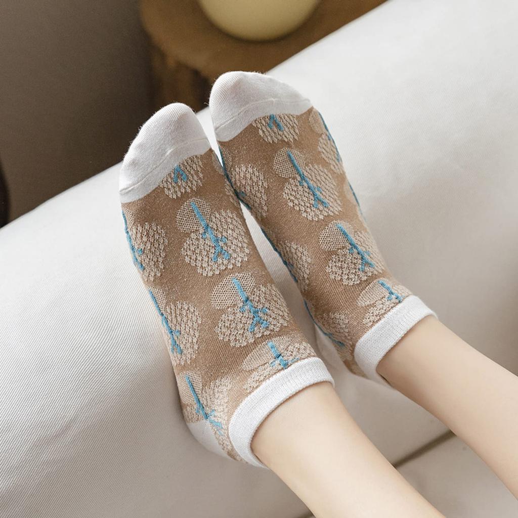 and Cute Floral Embroidered Cold Sizes Z2 Women's Socks, Spring, Autumn, Winter, 6-Pair Set, Cotton, Mid-Weight Socks, Breathable, Warm,