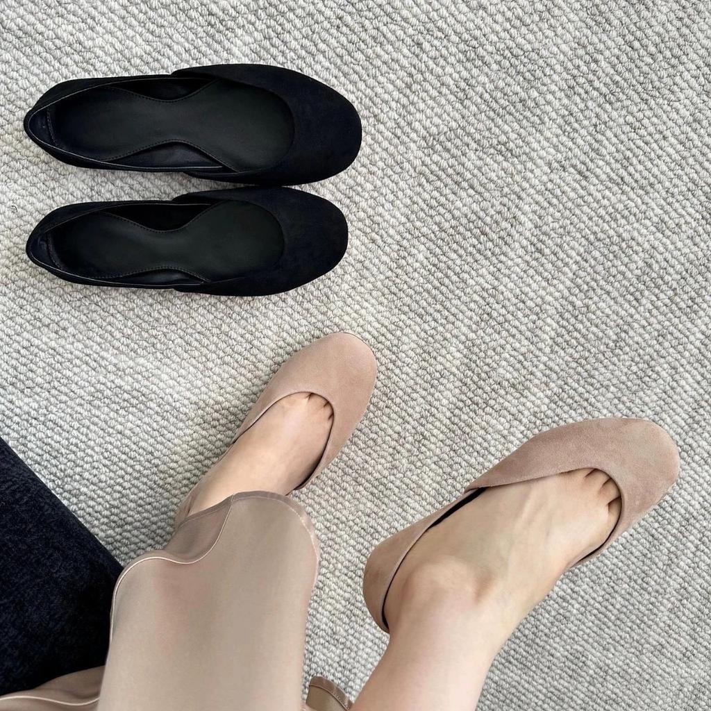 Sheepskin version~ retro niche suede round head shallow mouth flat bottom ballet shoes women's 2025 new spring and autumn single shoes