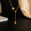 Trendy Star Moon Titanium Steel Necklace Women Small Pendant Jewelry 14K Gold Plated Fashion Gift