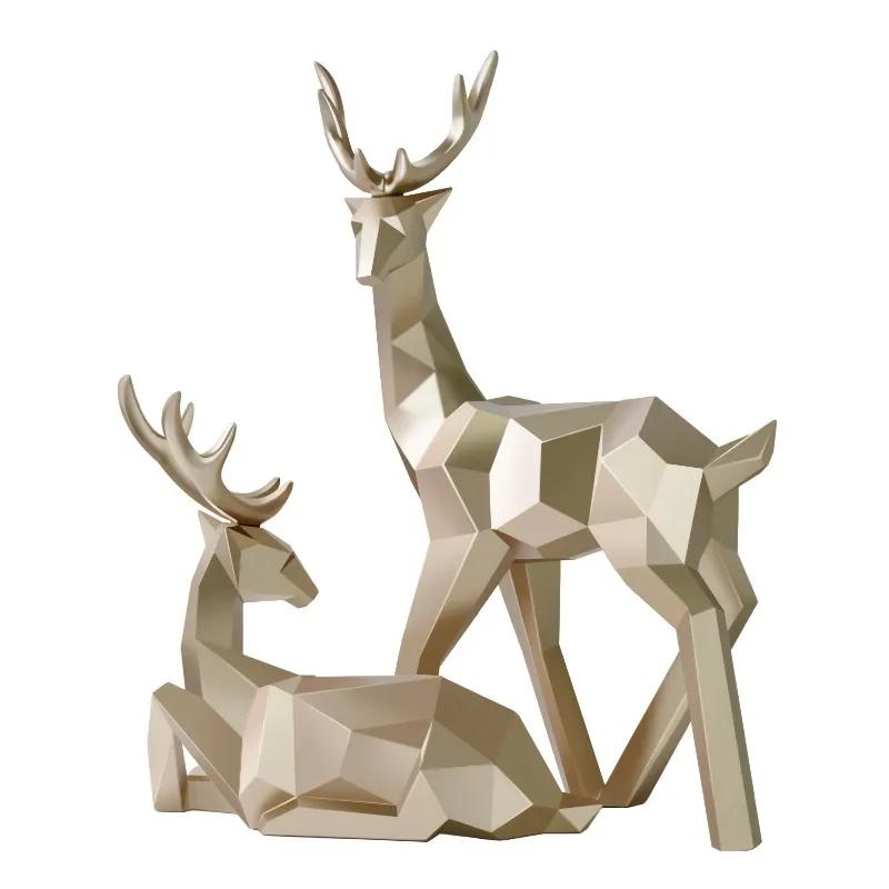 3D Solid Animal Sculpture Geometry Deer Statue Art Articles Living Room Table Decorations for Christmas Gift