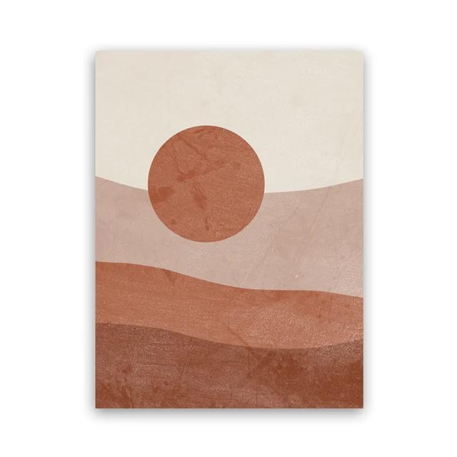 Mid Century Sun Moon Boho Wall Art Terracotta Abstract Landscape Canvas Print for Living Room and Bedroom Decor